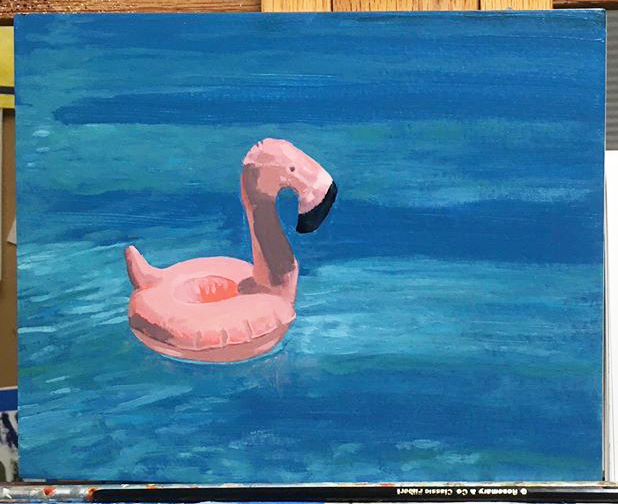 "Pink Flamingo", oil/panel